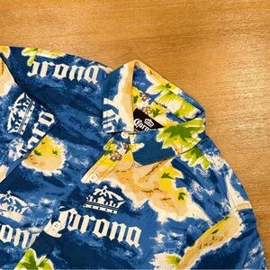 Corona Beer Men’s Hawaiian Cotton Rayon Short Sleeve Blue Yellow Shirt‎ Sz M